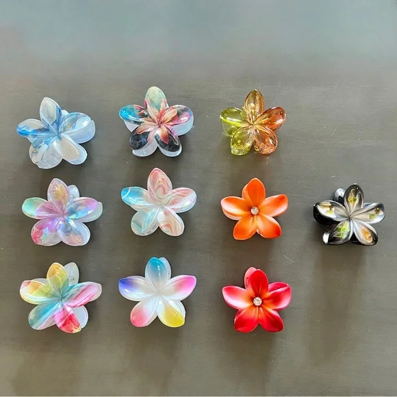 Plumeria Bright Orange Mango Center Floral Flower Glossy 3" Hawaiian Hair Clip - Picture 5 of 5